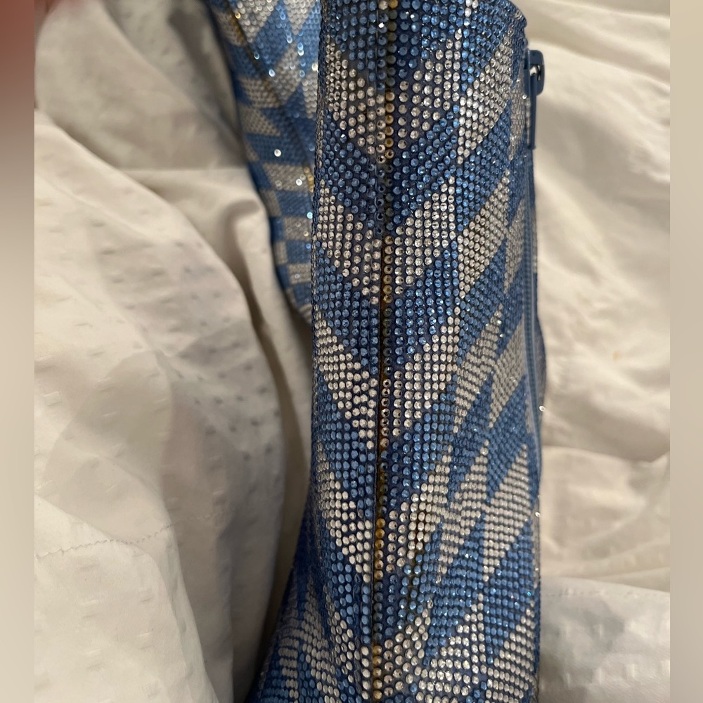 New Gianni Bini Alford Checkered Rhinestone Flared Heel Booties - Picture 11 of 11